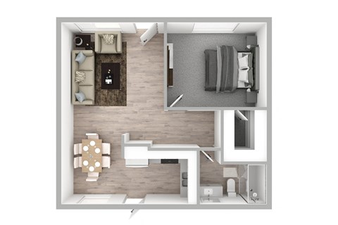 Floor plan for 1 bed, 1 bath, 720 sqft